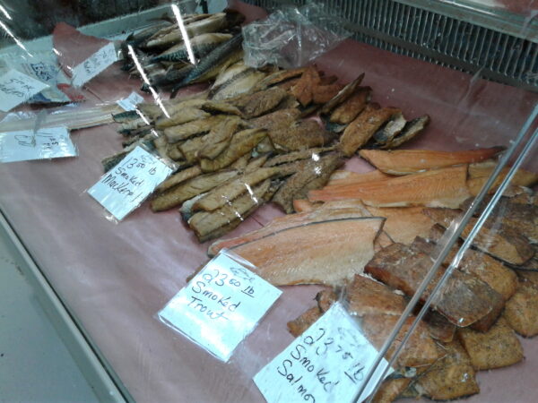 smoked trout and salmon scaled