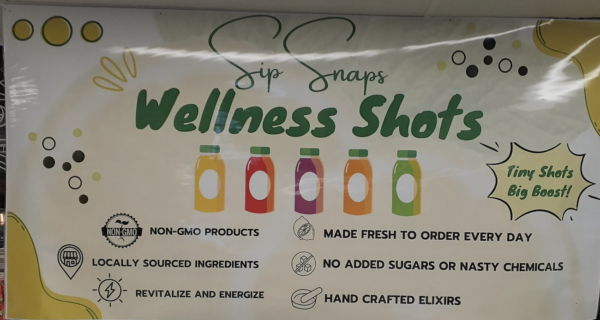 sip snaps wellness shots sign