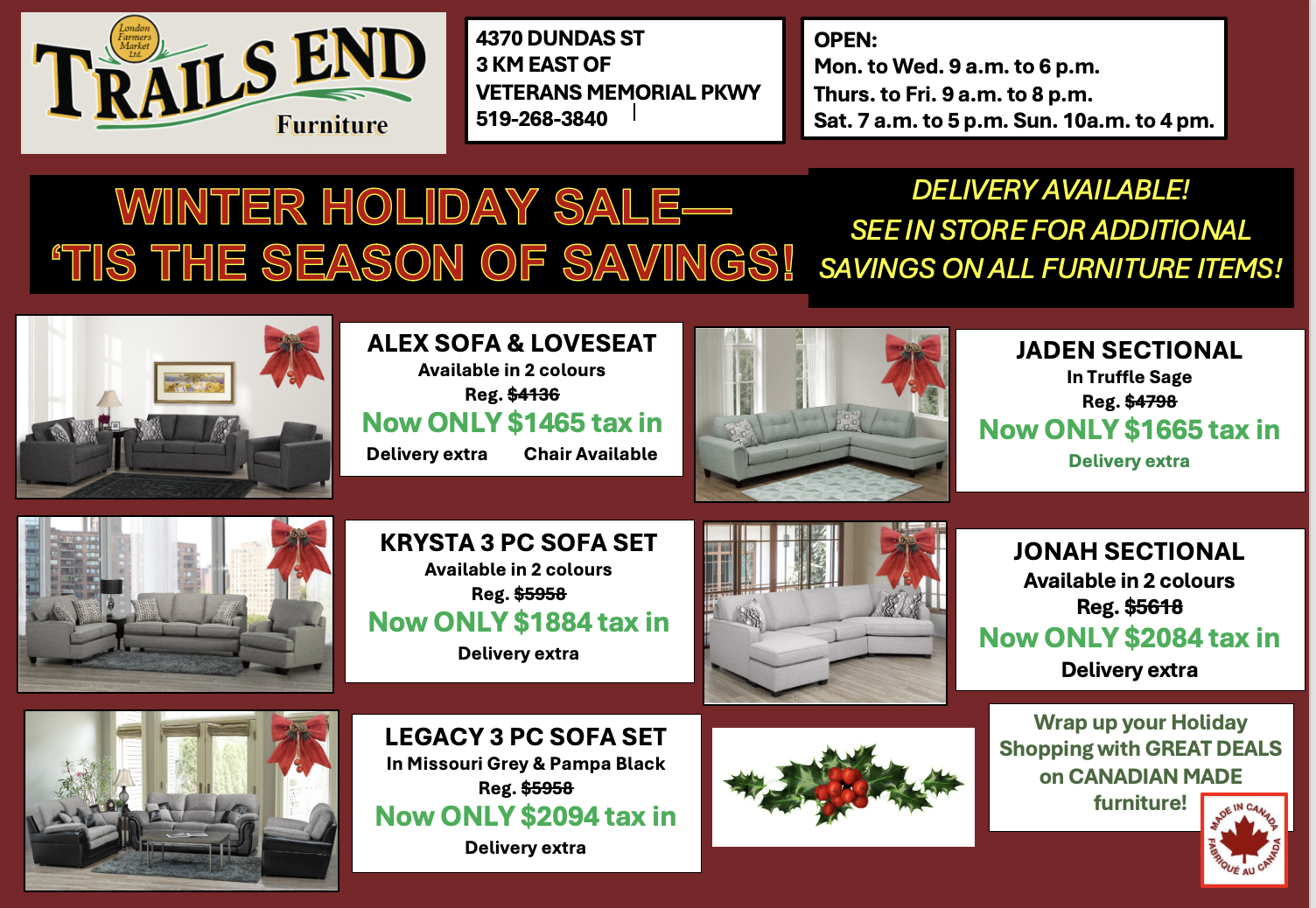 holiday upholstery ad 2024