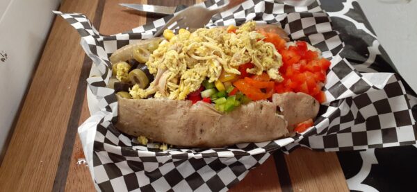 fruitymon kumpir potato with meat on it